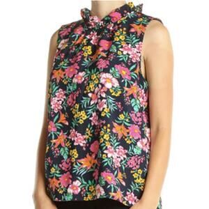 J.Crew Womens Sleeveless Floral Top XS Blouse Ruffles Neck Flowers Loose Fit
